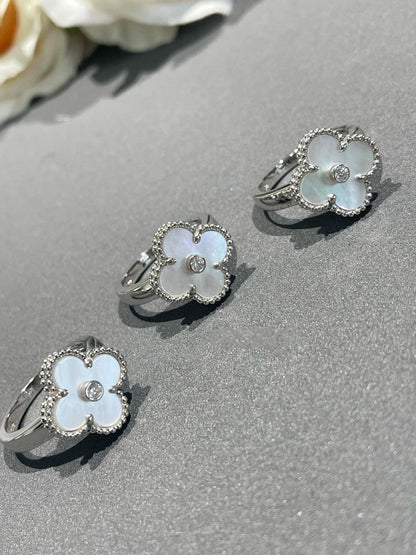 [⭐Lioran]CLOVER SILVER MOP DIAMOND RING