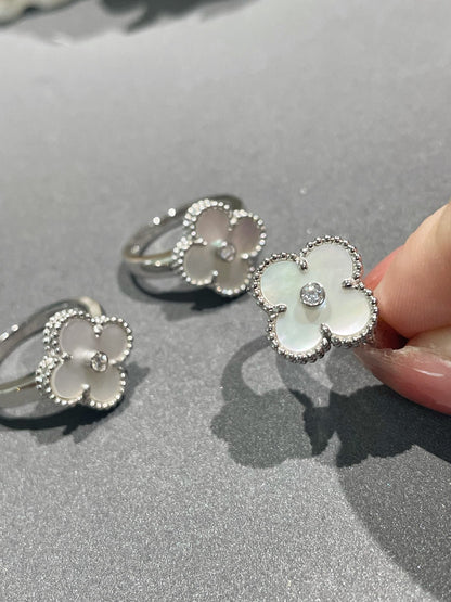 [⭐Lioran]CLOVER SILVER MOP DIAMOND RING