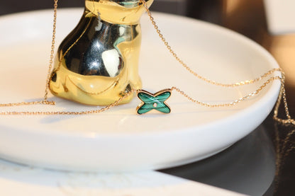 [⭐Lioran]JEUX MALACHITE 1 DIAMOND PINK GOLD NECKLACE