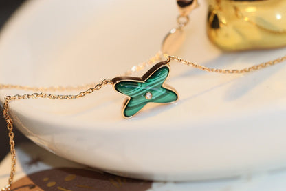 [⭐Lioran]JEUX MALACHITE 1 DIAMOND PINK GOLD NECKLACE