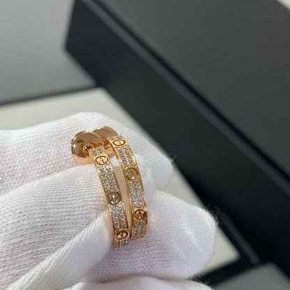 [⭐Lioran]LOVE DIAMOND PINK GOLD HOOP EARRINGS