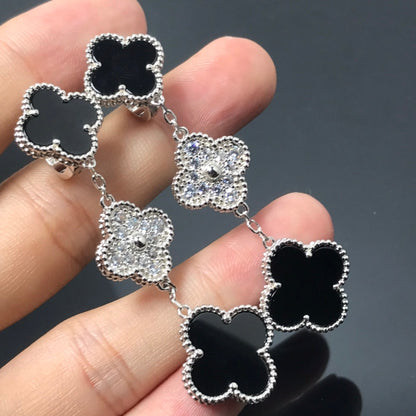 [⭐Lioran]CLOVER 3 MOTIF DIAMOND ONYX SILVER EARRINGS