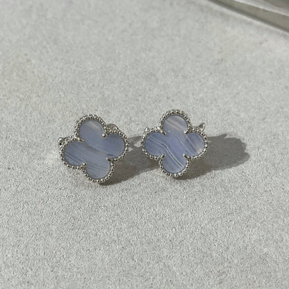 [⭐Lioran]CLOVER CHALCEDONY SILVER STUD EARRINGS