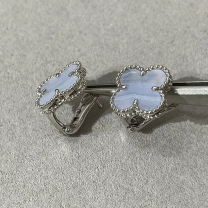 [⭐Lioran]CLOVER CHALCEDONY SILVER STUD EARRINGS