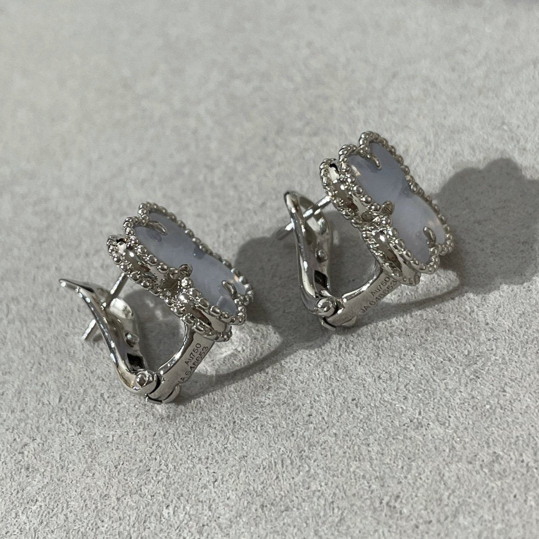 [⭐Lioran]CLOVER CHALCEDONY SILVER STUD EARRINGS