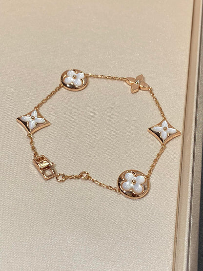 [⭐Lioran]STAR AND SUN 5 MOTIF MOP PINK GOLD BRACELET