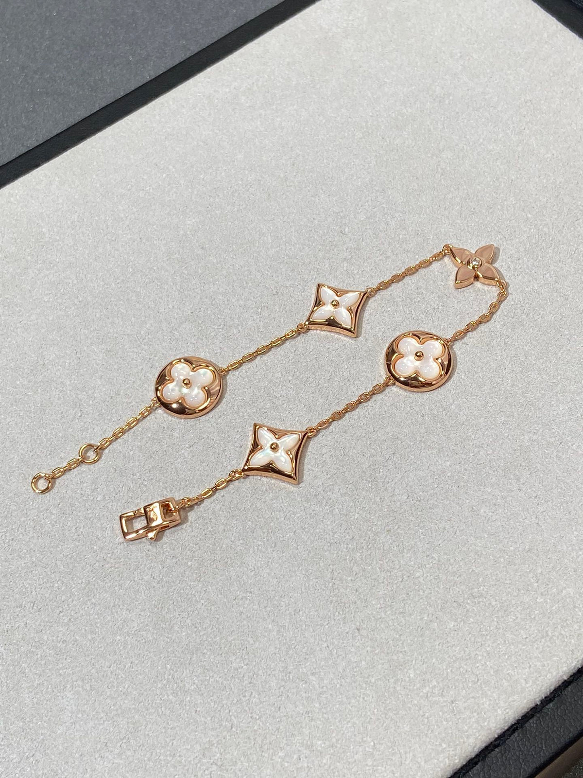 [⭐Lioran]STAR AND SUN 5 MOTIF MOP PINK GOLD BRACELET
