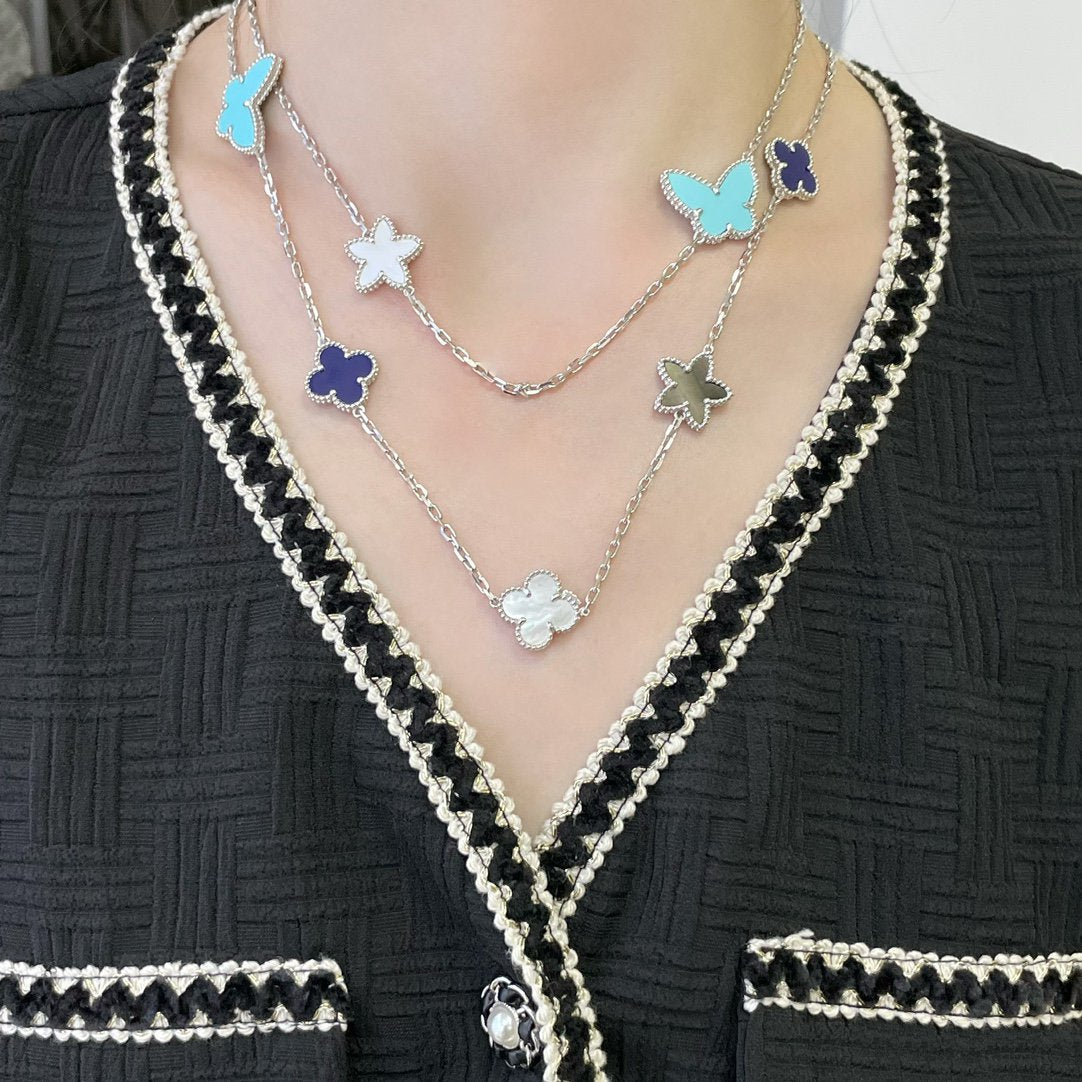 [⭐Lioran]LUCKY CLOVER SILVER 11 MOTIF NECKLACE
