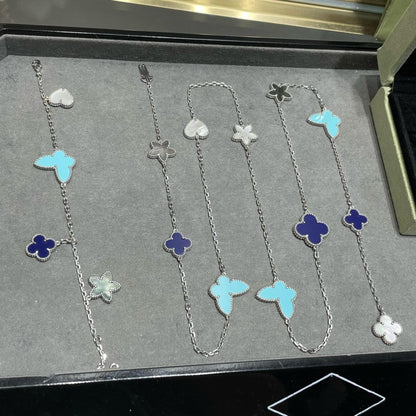 [⭐Lioran]LUCKY CLOVER SILVER 11 MOTIF NECKLACE