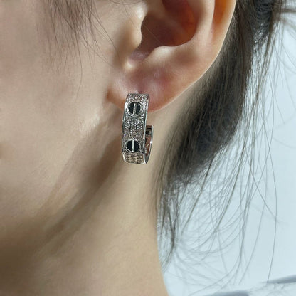 [⭐Lioran]LOVE CERAMIC DIAMOND PAVED SILVER EARRINGS