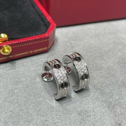 [⭐Lioran]LOVE CERAMIC DIAMOND PAVED SILVER EARRINGS