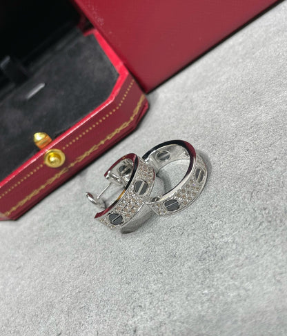 [⭐Lioran]LOVE CERAMIC DIAMOND PAVED SILVER EARRINGS