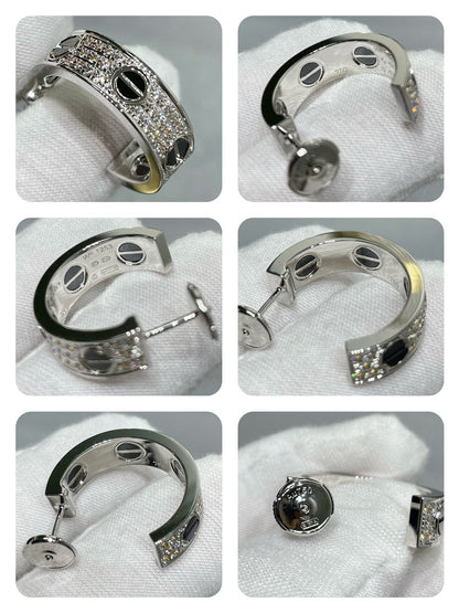 [⭐Lioran]LOVE CERAMIC DIAMOND PAVED SILVER EARRINGS