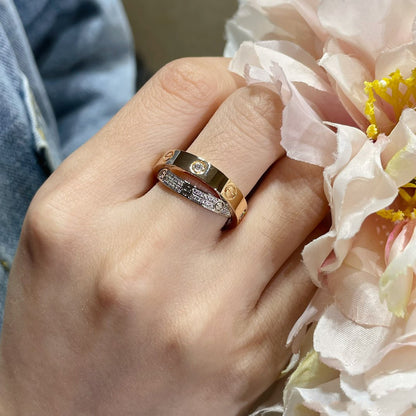 [⭐Lioran]LOVE PINK GOLD SILVER DIAMOND DOUBLE RING