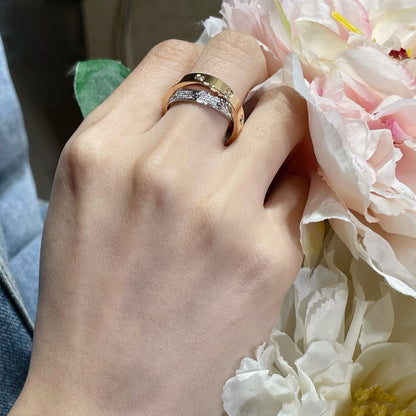 [⭐Lioran]LOVE PINK GOLD SILVER DIAMOND DOUBLE RING