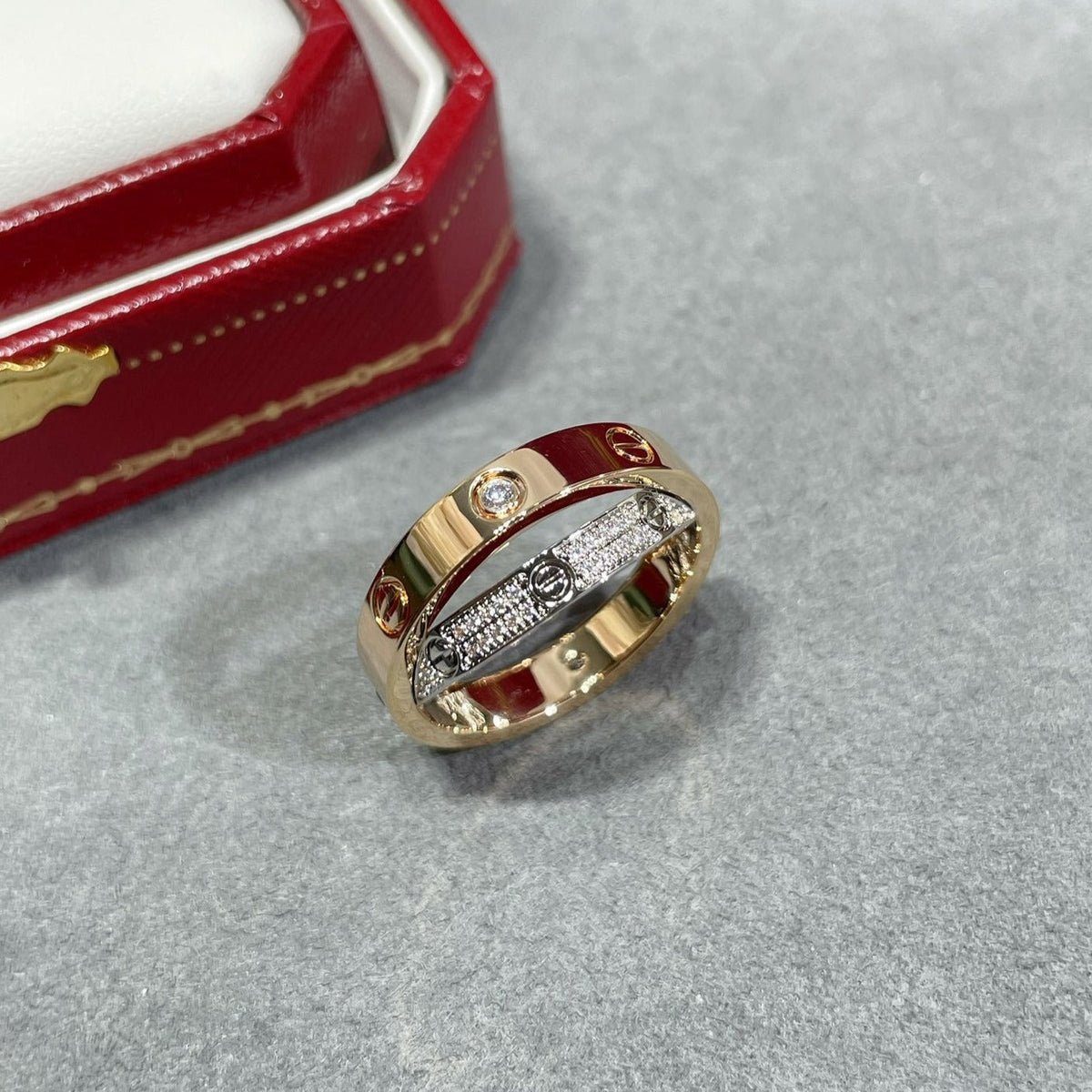[⭐Lioran]LOVE PINK GOLD SILVER DIAMOND DOUBLE RING