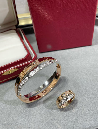 [⭐Lioran]LOVE PINK GOLD SILVER DIAMOND DOUBLE RING