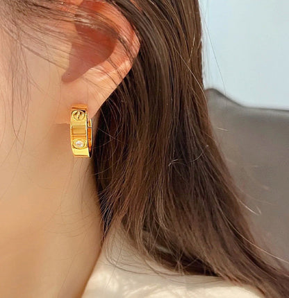 [⭐Lioran]LOVE 5.5MM 1 DIAMOND EARRINGS