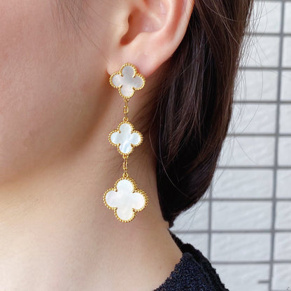 [⭐Lioran]CLOVER MOP 3 MOTIFS GOLD EARRINGS