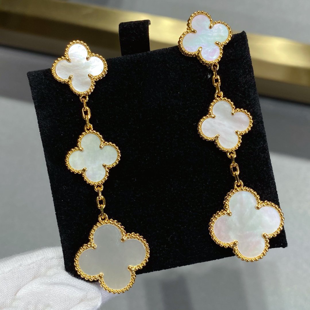 [⭐Lioran]CLOVER MOP 3 MOTIFS GOLD EARRINGS