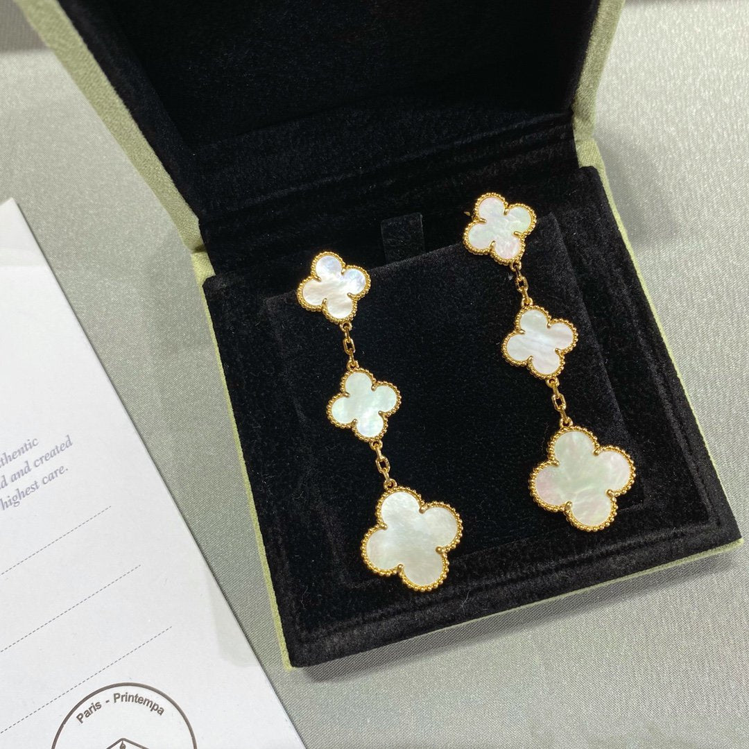 [⭐Lioran]CLOVER MOP 3 MOTIFS GOLD EARRINGS