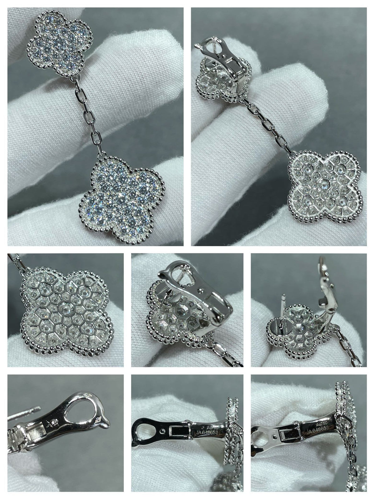 [⭐Lioran]CLOVER 2 MOTIFS DIAMOND PAVED SILVER EARRINGS