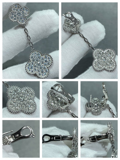 [⭐Lioran]CLOVER 2 MOTIFS DIAMOND PAVED SILVER EARRINGS