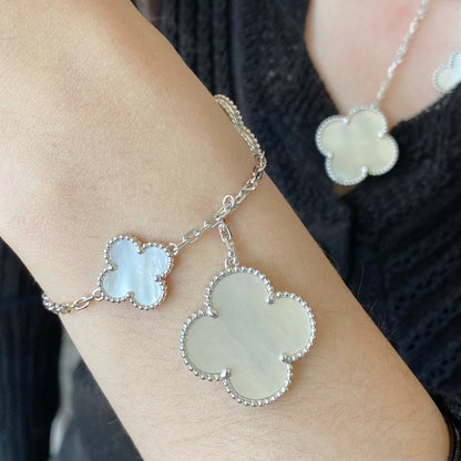 [⭐Lioran]CLOVER 5 MOTIF WHITE MOP SILVER BRACELET