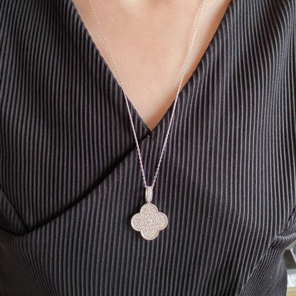 [⭐Lioran]CLOVER 25MM LARGE PEDANT DIAMOND PAVED LONG NECKLACE