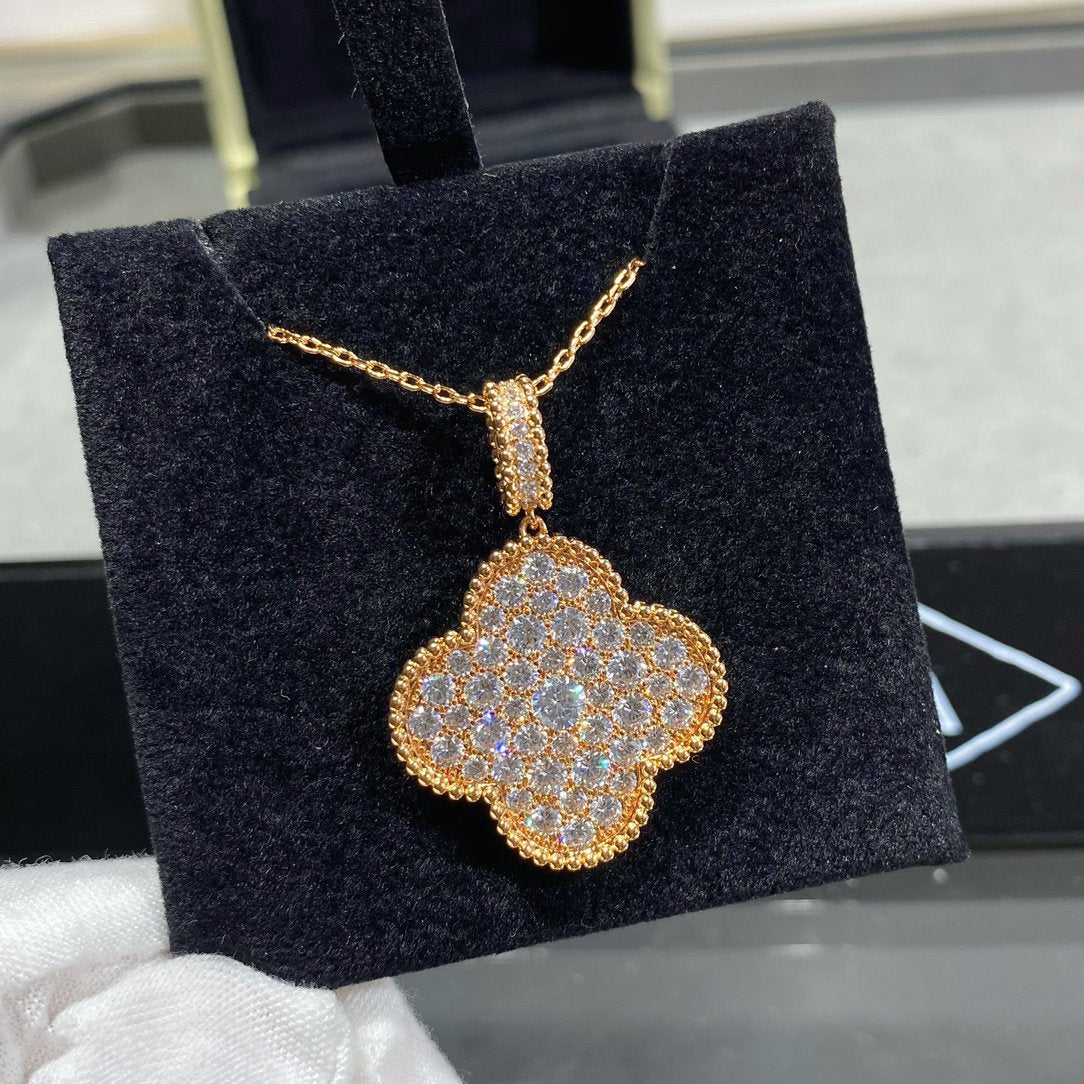 [⭐Lioran]CLOVER 25MM LARGE PEDANT DIAMOND PAVED LONG NECKLACE