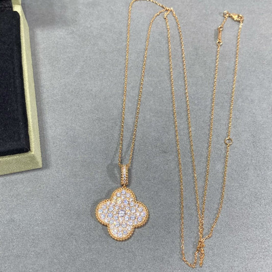 [⭐Lioran]CLOVER 25MM LARGE PEDANT DIAMOND PAVED LONG NECKLACE
