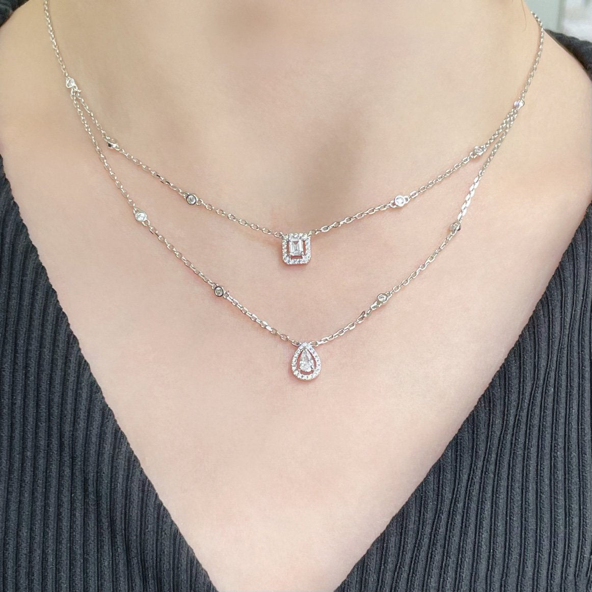 [⭐Lioran]MY TWIN 2 ROW DIAMOND NECKLACE
