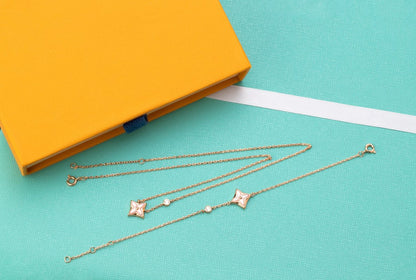 [⭐Lioran]STAR PINK MOP 1 DIAMOND PINK GOLD NECKLACE