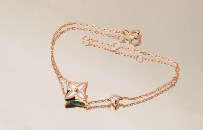 [⭐Lioran]STAR PINK MOP 1 DIAMOND PINK GOLD NECKLACE