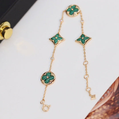 [⭐Lioran]STAR AND SUN 4 MOTIF PINK GOLD MALACHITE BRACELET