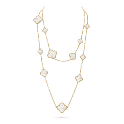 [⭐Lioran]CLOVER 16 MOTIF WHITE MOP GOLD NECKLACE