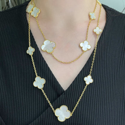 [⭐Lioran]CLOVER 16 MOTIF WHITE MOP GOLD NECKLACE