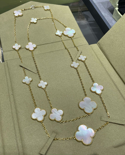 [⭐Lioran]CLOVER 16 MOTIF WHITE MOP GOLD NECKLACE