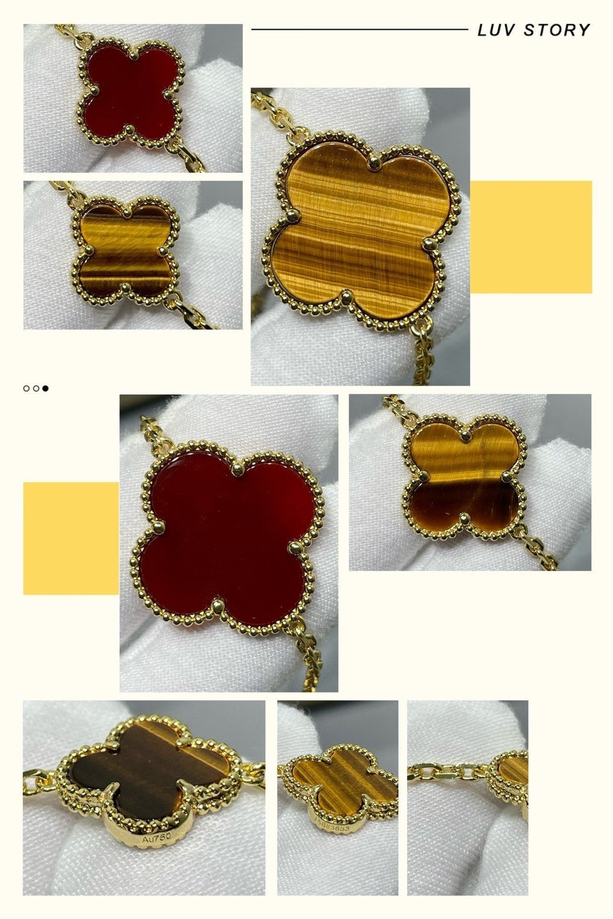[⭐Lioran]CLOVER 16 MOTIF CARNELIAN TIGER EYE ROSE GOLD NECKLACE