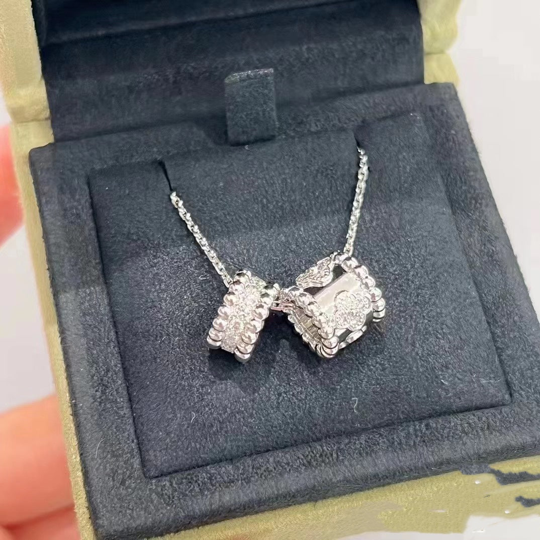 [⭐Lioran]PERLEE DOUBLE PENDANT SILVER DIAMOND NECKLACE