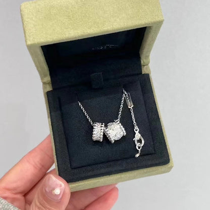 [⭐Lioran]PERLEE DOUBLE PENDANT SILVER DIAMOND NECKLACE