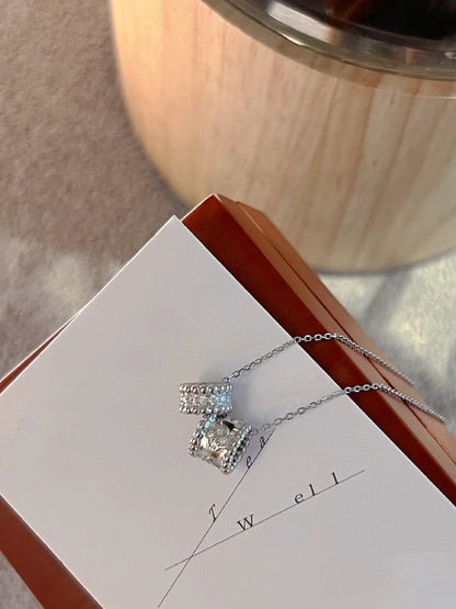 [⭐Lioran]PERLEE DOUBLE PENDANT SILVER DIAMOND NECKLACE