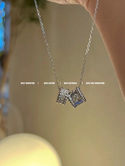 [⭐Lioran]PERLEE DOUBLE PENDANT SILVER DIAMOND NECKLACE
