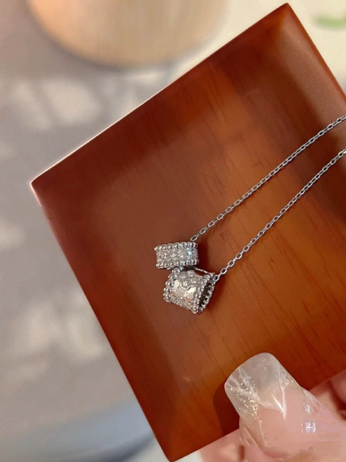 [⭐Lioran]PERLEE DOUBLE PENDANT SILVER DIAMOND NECKLACE