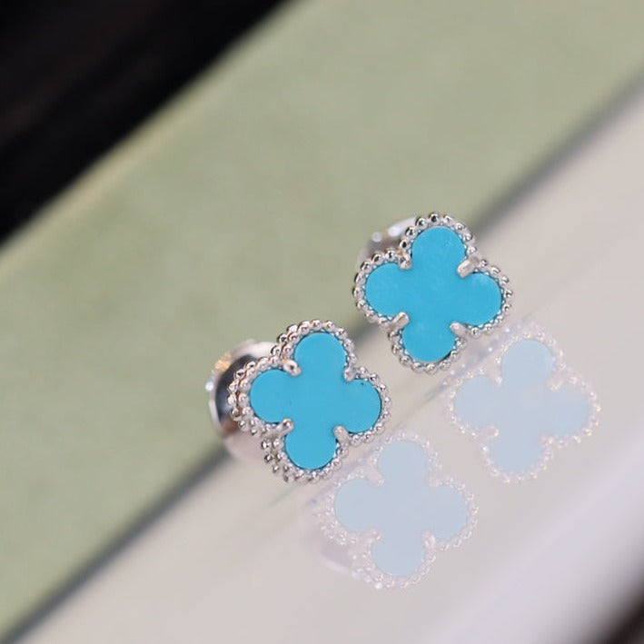 [⭐Lioran]CLOVER MINI TURQUOISE SILVER STUD EARRINGS