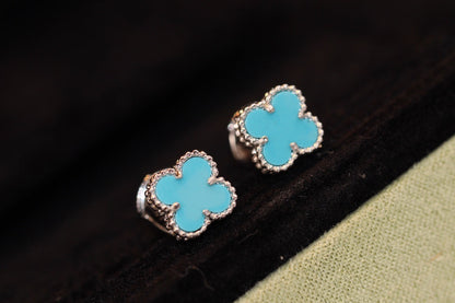 [⭐Lioran]CLOVER MINI TURQUOISE SILVER STUD EARRINGS