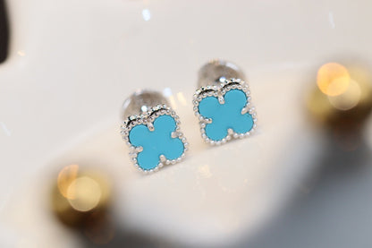 [⭐Lioran]CLOVER MINI TURQUOISE SILVER STUD EARRINGS