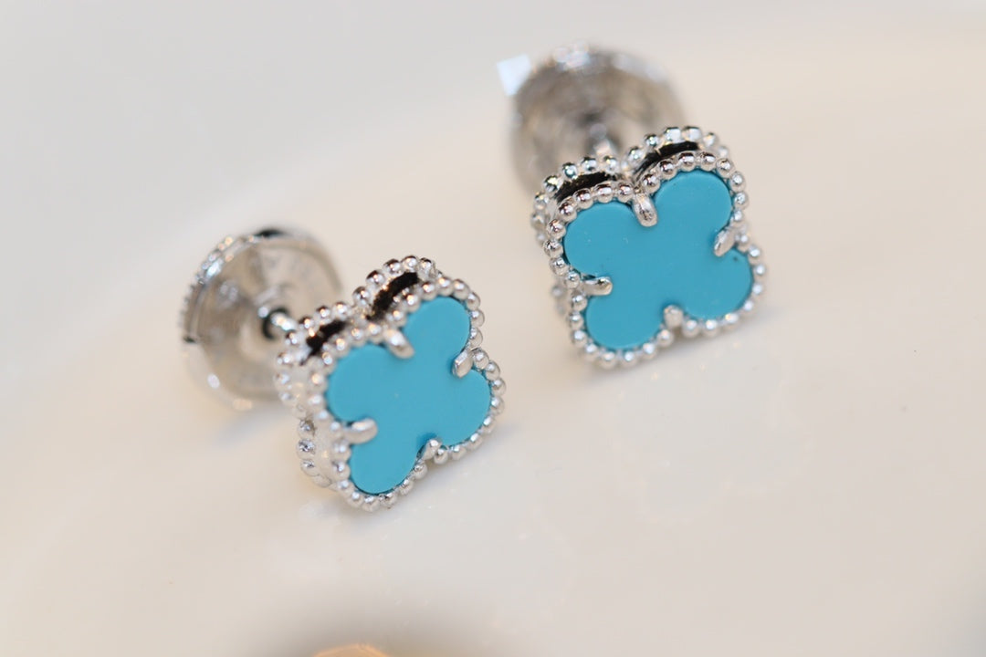 [⭐Lioran]CLOVER MINI TURQUOISE SILVER STUD EARRINGS
