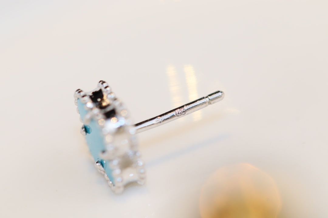 [⭐Lioran]CLOVER MINI TURQUOISE SILVER STUD EARRINGS