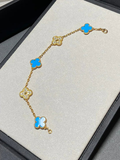 [⭐Lioran] CLOVER 5 MOTIF BLUE AGATE BRACELET COLLECTION